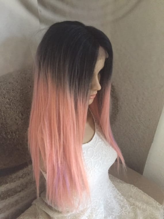 Pink wig with black roots hotsell
