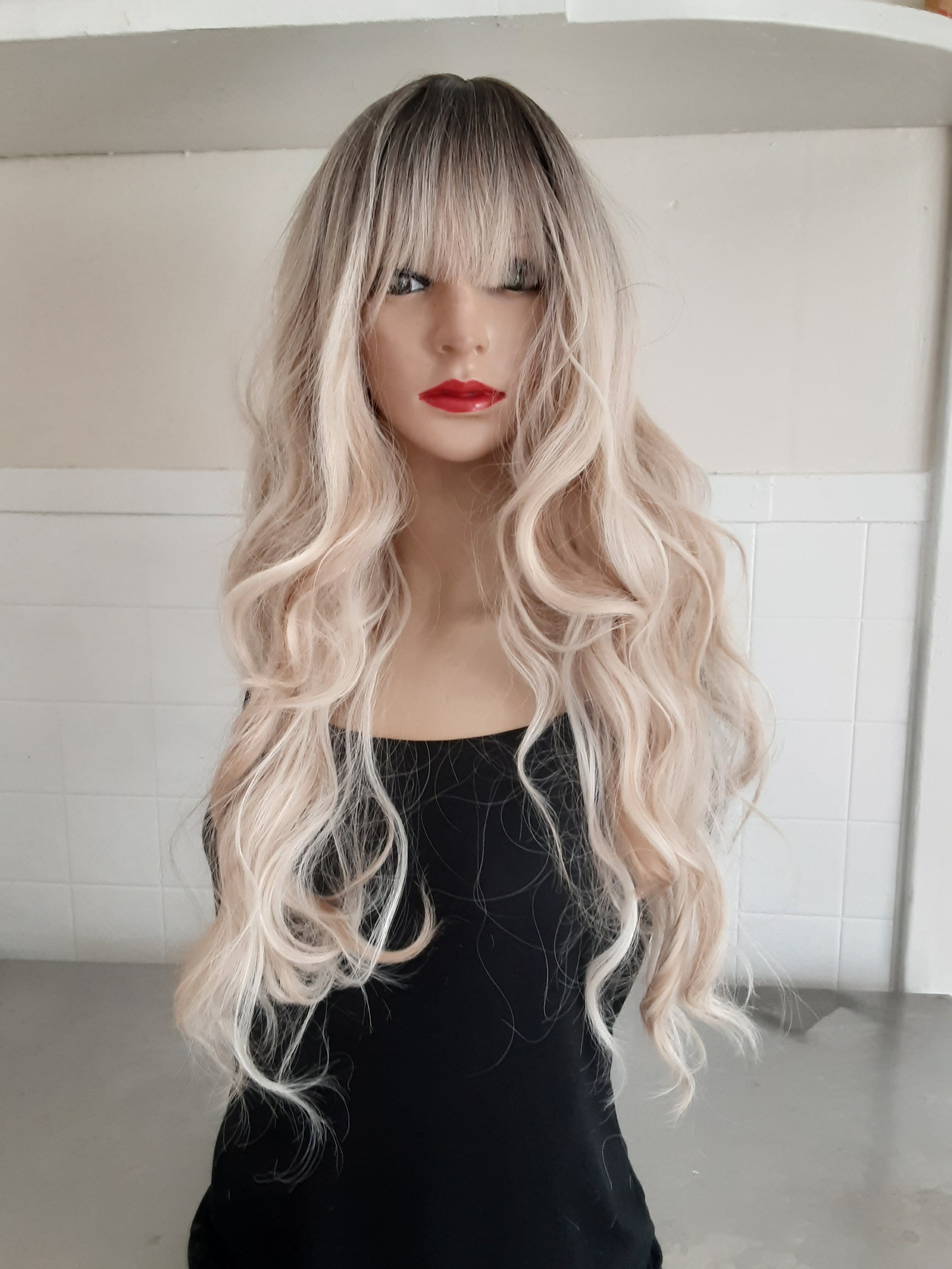 realitystar Human blend hair bang blonde ombre wig Amazon.com : Luxclipse Ombre Blonde Wigs Human Hair with  main image 2