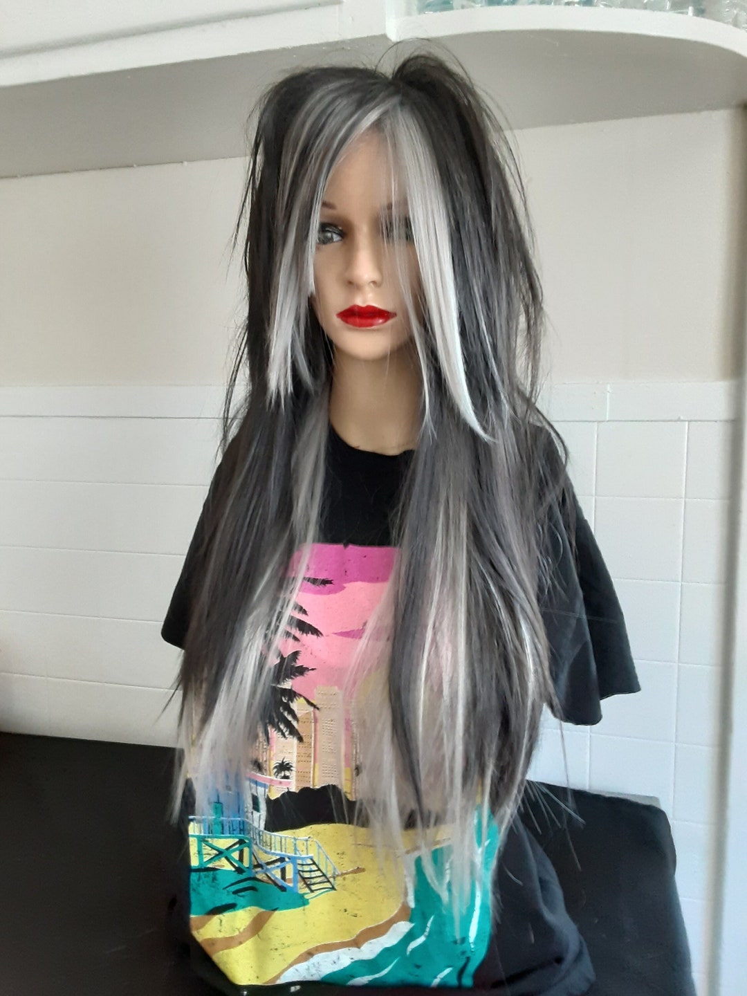 Black & Silver EMO Wig Scene Wig Gothic, Wig Human Hair Blend With Synthetic. Etsy
