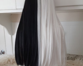 Black and white  lace front wig Cruella de Vil, Cosplay. fashion Drag queen.