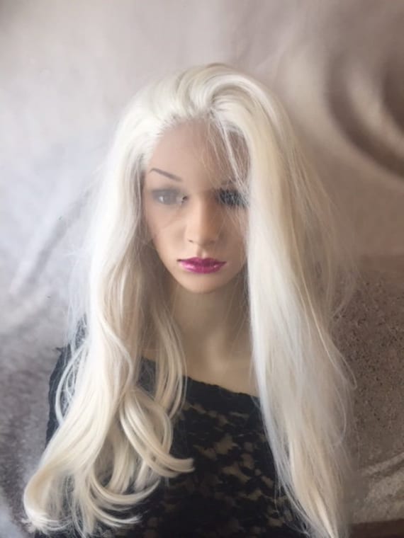 White Blonde Lace Front Wig Human Hair Blend - Etsy display picture 2