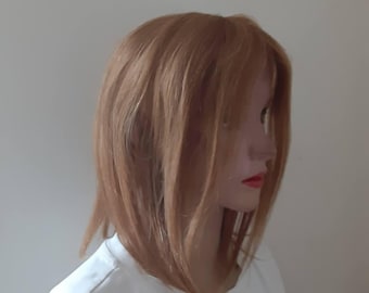 Postizo de cabello humano con clips. Raya de encaje de 30 cm. Rubio fresa y rubio miel.
