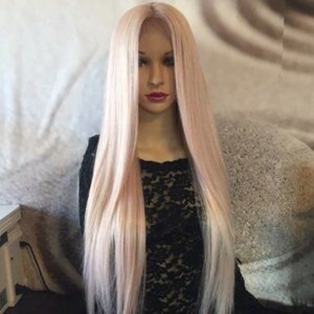 Long straight pink wig with fringe main image 1