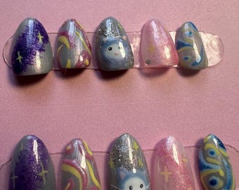 Space kitty dreams! Space press on nails