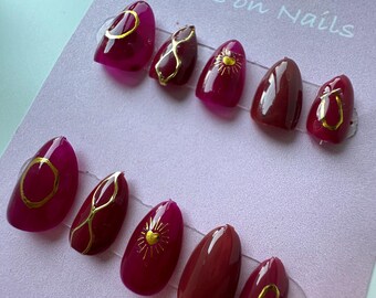Three shades of red,press on nails!