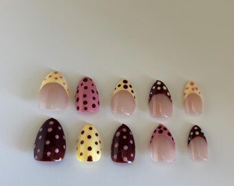 Polka dot press on nails! Pink,Brown, yellow,French tips
