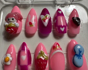 Aesthetic cute mymelode pink press on nails