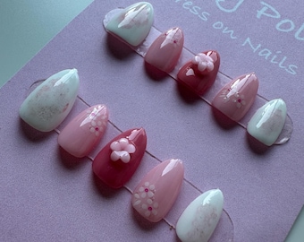 Pink cherry blossom nail,press on nails!