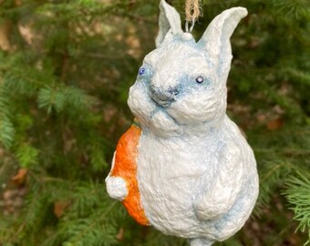 White Rabbit - Christmas tree accent; nice gift for winter holidays; animal art; ooak handmade figurine