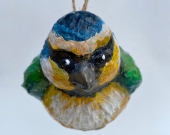 Tit - a handmade bird from paper mache; home decor