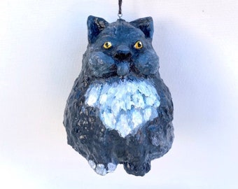 Small gray cat - Christmas tree toy, ooak handmade item for interior decor.