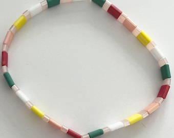 6.5" Italian Ice Tila Stretch Bracelet- Stackable Bracelet- Minimalist Bracelet