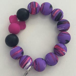 Raspberry Minnie- Silicone Wristlet bracelet Keychain, wristlet with silicone beads and silver ring for keys.
