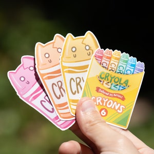 Cryon Crying Cat Sticker - Water Resistant Decal Sticker / cute / twisted / Gift under 10