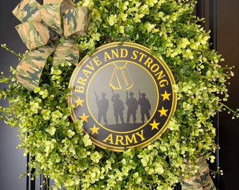 US Army Wreath, Camo Ribbon, Patriotic Soldier Decor, Veterans Gift