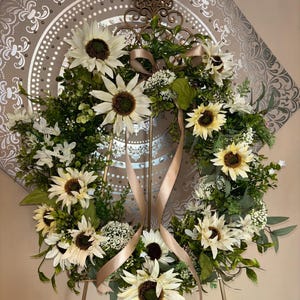 Fall Wreath, White Sunflower Wreath, Farmhouse Wreath, Fall Wreath For Front Door, Sunflower Wreath, Cottage Wreath, Neutral Fall Wreaths