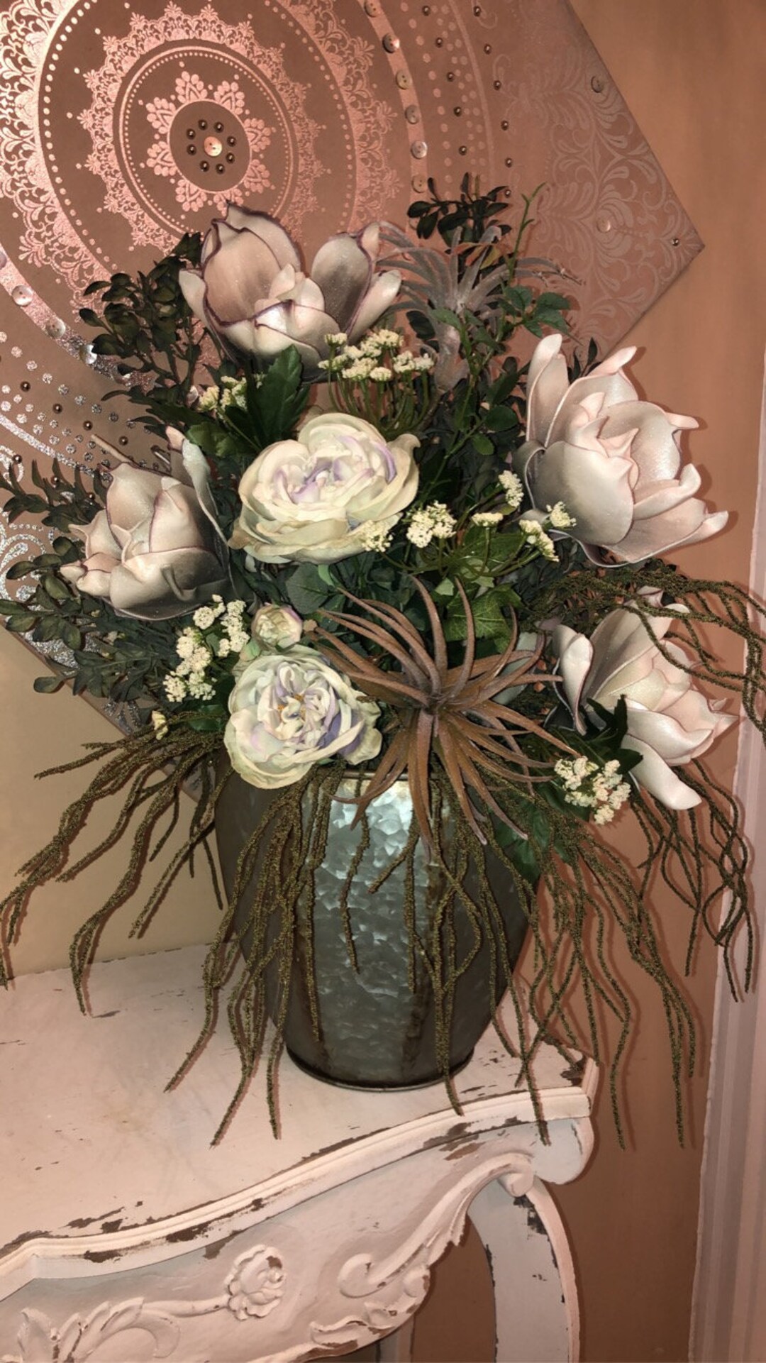 Gray Floral Centerpiece White & Gray Flower Arrangement Etsy