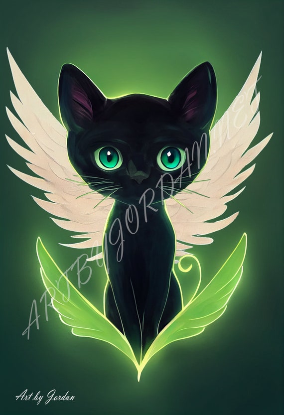 Black Cat With Wings Drawing