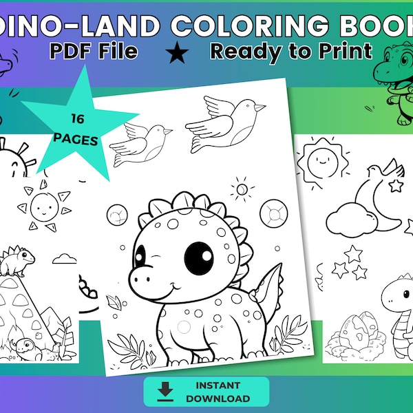 Dino Land Printable Coloring Pages | Dinosaur Coloring Book | Kids Dinosaur Coloring Book | Kids Dinosaur Printable | Dino Kids Printable