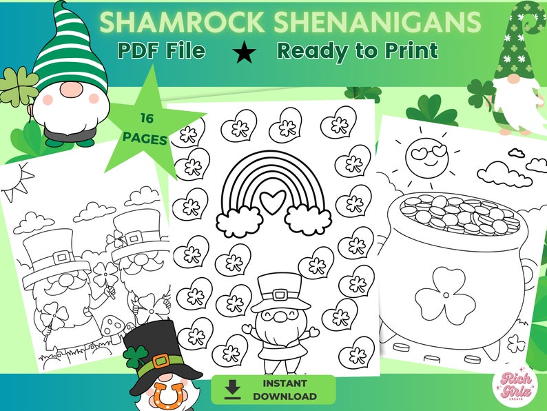 St. Patricks Day Kids Coloring Pages St. Patty's Day Kids Activities Lucky Kids Coloring Book St. Patricks Day Printables image 2