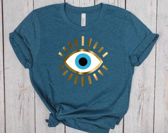 Evil EYE Shirt, Spiritual Protection Tee, Best Friend Gift, Birthday Gift For Mom Sister, Mystical Travel TShirt, Santorini Evil Eye Gift