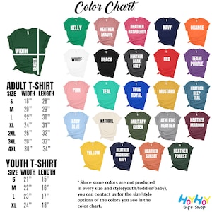 a chart of different colors of t - shirts