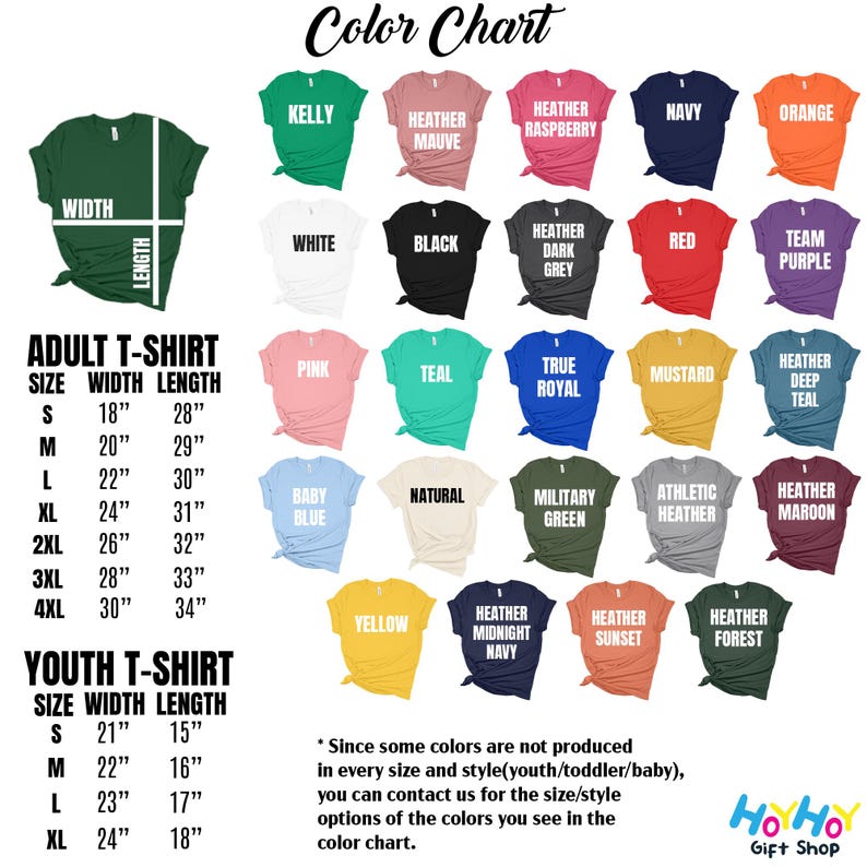 a chart of different colors of t - shirts