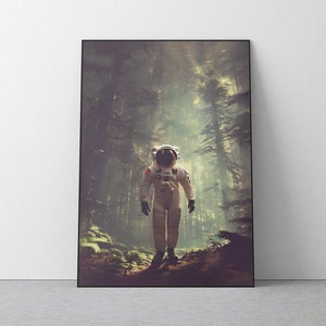 Astronauta caminando por el bosque - Arte de pared - Descarga Digital