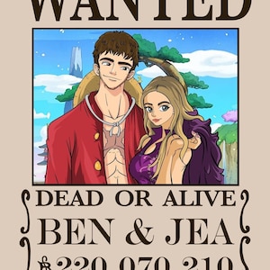 Ritratto anime completamente personalizzato, poster ricercato anime personalizzato, regalo anime pirata personalizzato, arte murale stampabile, risultato di soddisfazione, DIGITALE