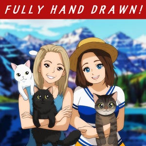 Portrait de couple anime, dessin anime personnalisé à partir d&#39;une photo, oeuvre d&#39;art anime personnalisée, illustration de famille anime, cadeau anime pour maman