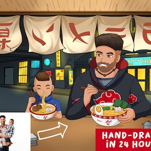 Custom Restaurant Ramen Anime Portrait | Personalized Anime Illustation | Turn Into Cartoon | Illustration Gift | Cute Christmas Gift