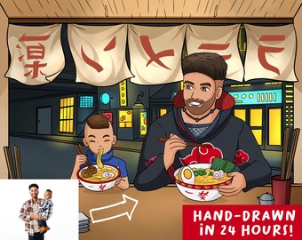 Custom Restaurant Ramen Anime Portrait | Personalized Anime Illustation | Turn Into Cartoon | Illustration Gift | Cute Christmas Gift