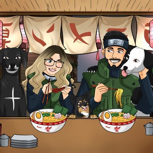Custom Restaurant Ramen Anime Portrait | Personalized Anime Illustation | Turn Into Cartoon | Illustration Gift | Cute Christmas Gift