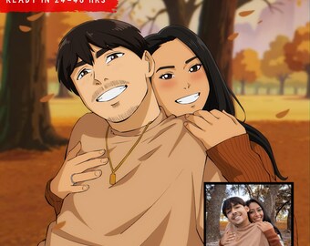 Custom Anime Couple Portrait | Personalized Anime Art from Photo | Unique Anniversary, Wedding or Valentine's Gift for Him or Her