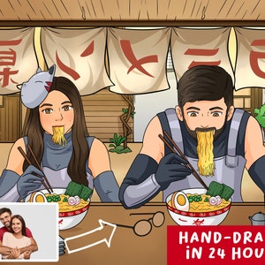Custom Restaurant Ramen Anime Portrait | Personalized Anime Illustation | Turn Into Cartoon | Illustration Gift | Cute Christmas Gift