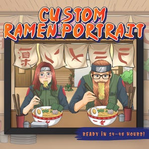 Anime Portrait | Custom Ninja Ramen Portrait | Couple Portrait Gift | Anime Couple Art | Unique Anniversary Gift | Custom Anime Art