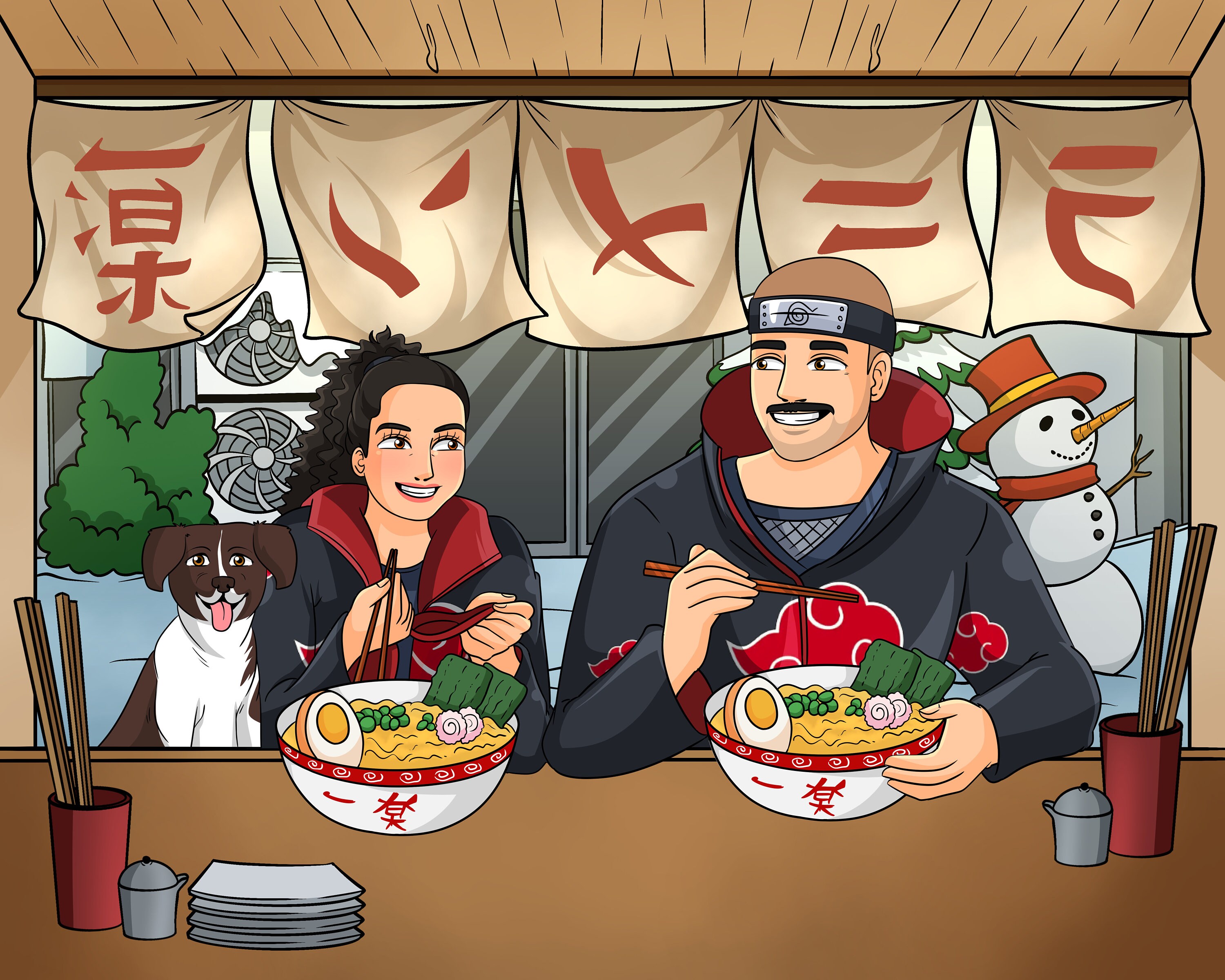 Custom Restaurant Ramen Anime Portrait | Personalized Anime Illustation | Turn Into Cartoon | Illustration Gift | Cute Christmas Gift