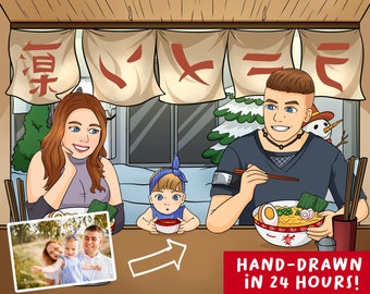 Custom Restaurant Ramen Anime Portrait | Personalized Anime Illustation | Turn Into Cartoon | Illustration Gift | Cute Christmas Gift