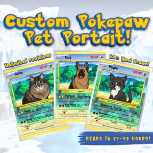 Personalisierte Poke Haustier Karte Personalisierte Anime Haustier Porträt | Niedliches Haustier Cartoon Poster | Haustier Sammelkarte Geschenk | Einzigartige Haustierkunst im Anime-Stil