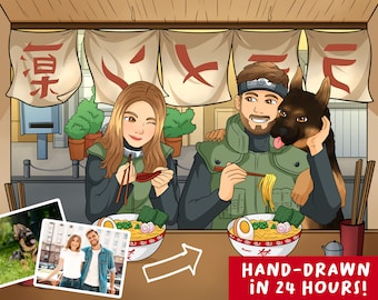 Custom Restaurant Ramen Anime Portrait | Personalized Anime Illustation | Turn Into Cartoon | Illustration Gift | Cute Christmas Gift