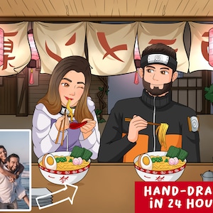 Custom Restaurant Ramen Anime Portrait | Personalized Anime Illustation | Turn Into Cartoon | Illustration Gift | Cute Christmas Gift