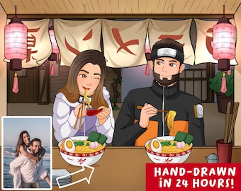 Custom Restaurant Ramen Anime Portrait | Personalized Anime Illustation | Turn Into Cartoon | Illustration Gift | Cute Christmas Gift