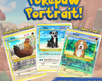 POKE Haustier Karte vom Foto | Haustier Portrait | Personalisiertes Haustier-Poster | Tierporträt im Anime-Stil | Lustige POKE Karte