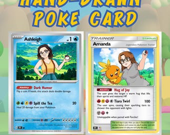 Custom Poké Trainer Card Portrait - Personalized Trainer Card, Anime Style Art, Gift for Anime Fan, Hand-Drawn Digital Art