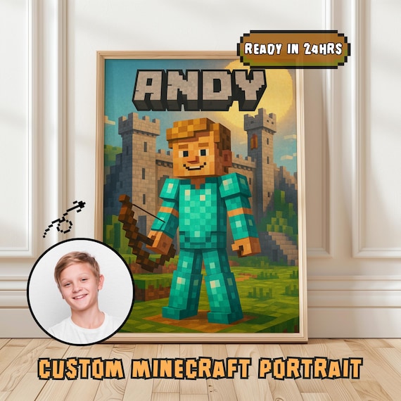Custom Minecraft Portrait from Photo | Pixel Style Gamer Art | Personalized Minecraft Wall Art | Custom Block Style Poster Gift Art