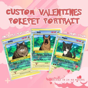 Retrato de Pokepet personalizado | Cartão de animal de estimação de anime personalizado | Presente de Pokepaw totalmente desenhado à mão | Arte de animal de estimação personalizada | Presente de Dia dos Namorados para amantes de animais de estimação