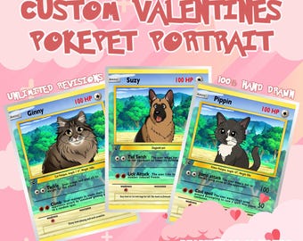 Benutzerdefinierte Pokepet Portrait | Personalisierte Anime Haustier Karte | Komplett von Hand gezeichnet Pokepaw Geschenk | Haustier Kunst | Valentinstag Geschenk für Tierliebhaber