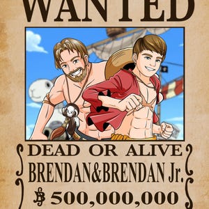 Custom Anime Wanted Pirate Poster | Personalized Pirate Portrait | Family Wanted Poster Art | Unique Anime Gift | Printable Wall Art