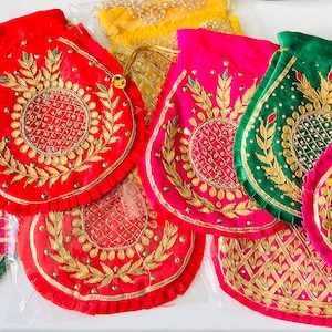 Indian Handwork Pouch for women, drawstring potli purse bag with gota patti/Purse for Weddings, Return Favours, Gifting, Housewarming Gifts