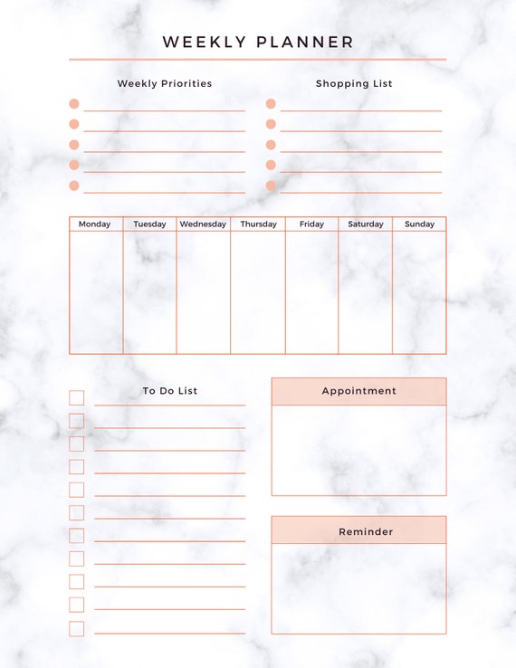 Printable Weekly Planner Planner Insert Personal Planner - Etsy
